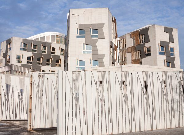 The Scottish parlimant is a white modernist building