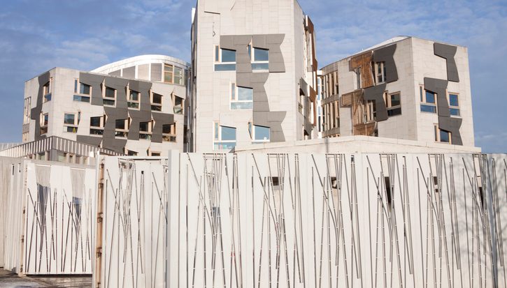 The Scottish parlimant is a white modernist building