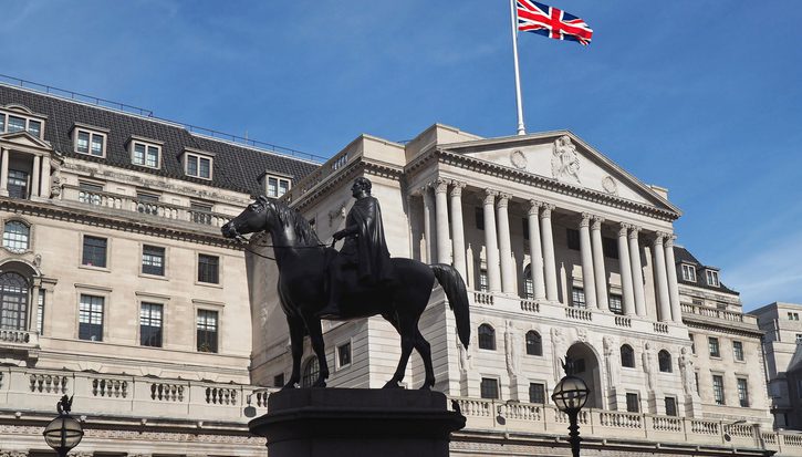 The Bank of England is watched over by a statue of the Duke of Wellington seated on his horse